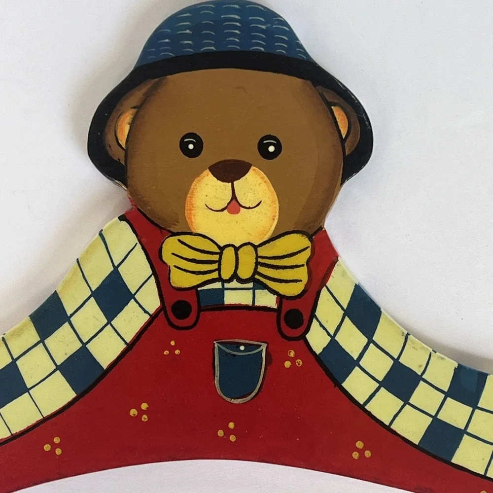 Children's Vintage Wooden Clothes Hanger Teddy Bear Hand Painted